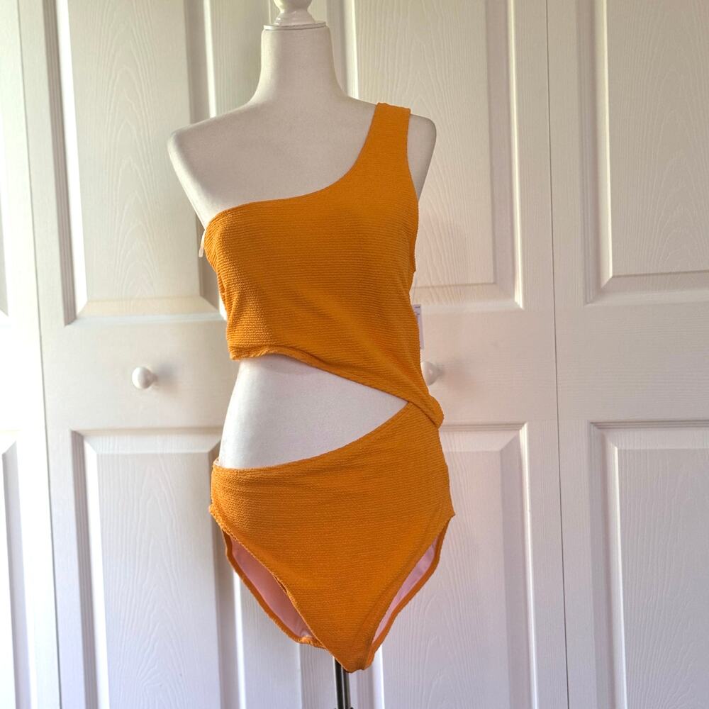 NWT Old Navy XXL Tall Textured One-Shoulder Side-Cutout One-Piece Swimsuit orang